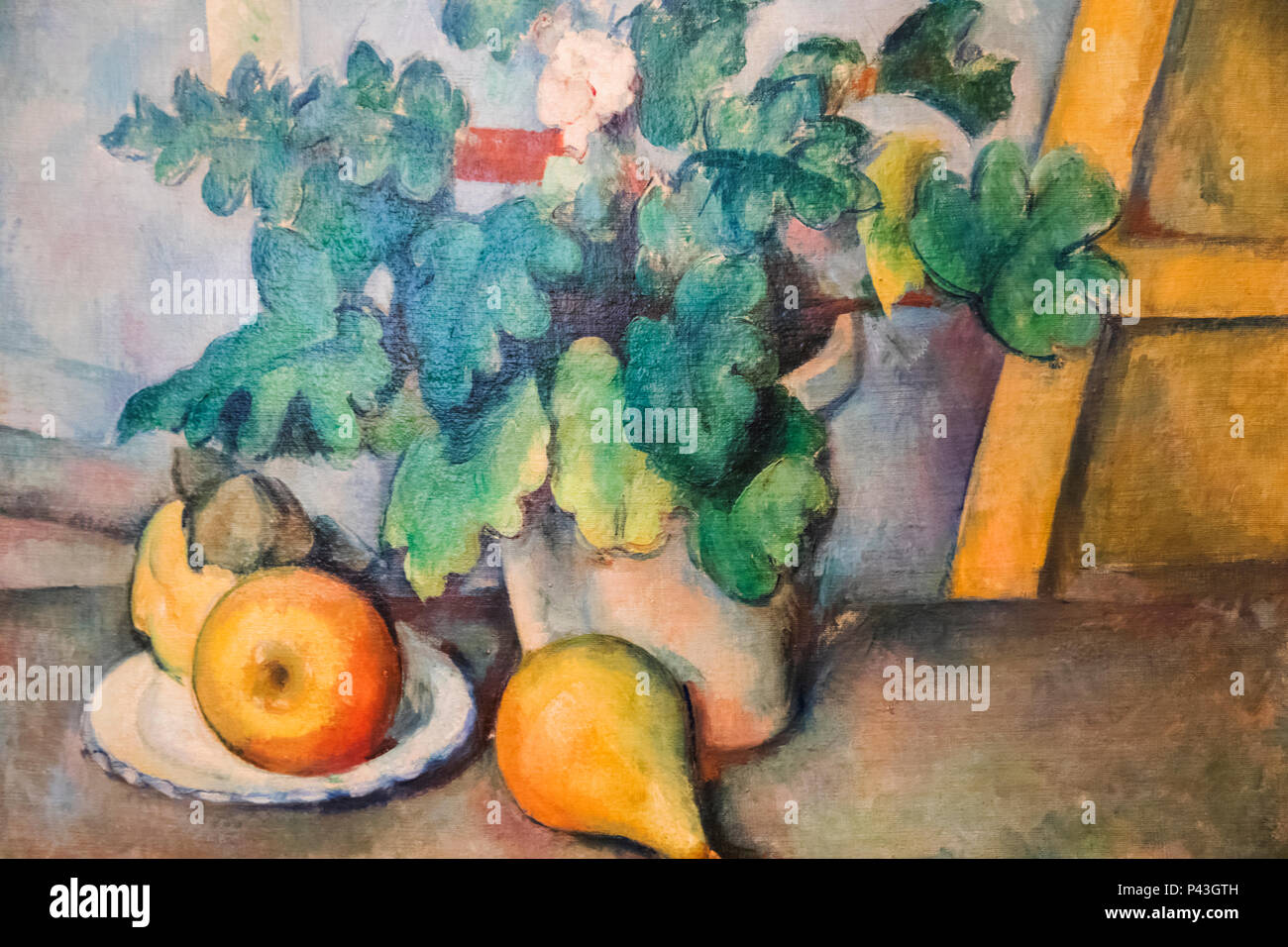 Pittura intitolato "Vaso di fiori e pere " di Paul Cezanne datata 1888 Foto Stock