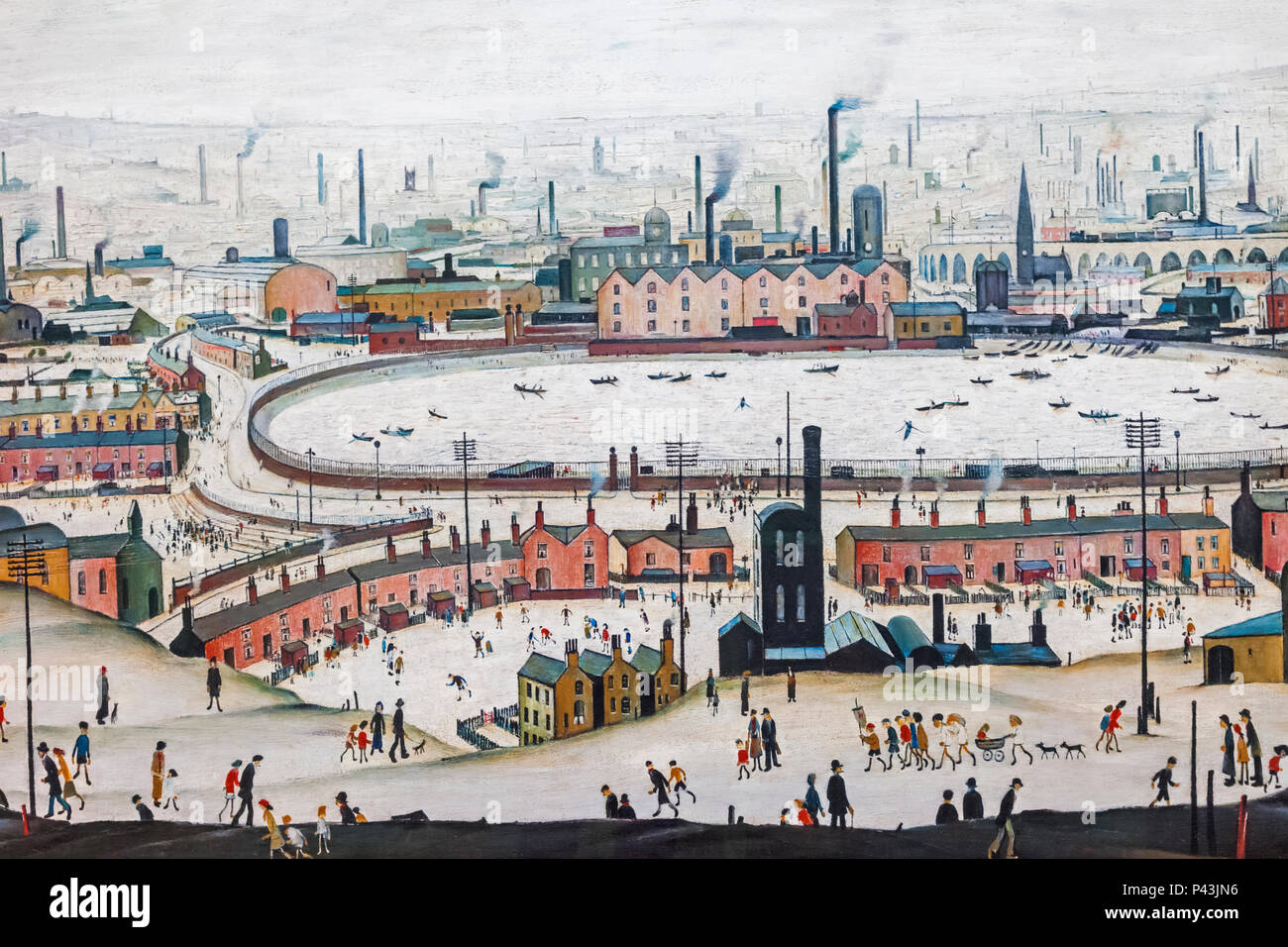Pittura intitolata 'Il Pond' di LS Lowry datata 1950 Foto Stock