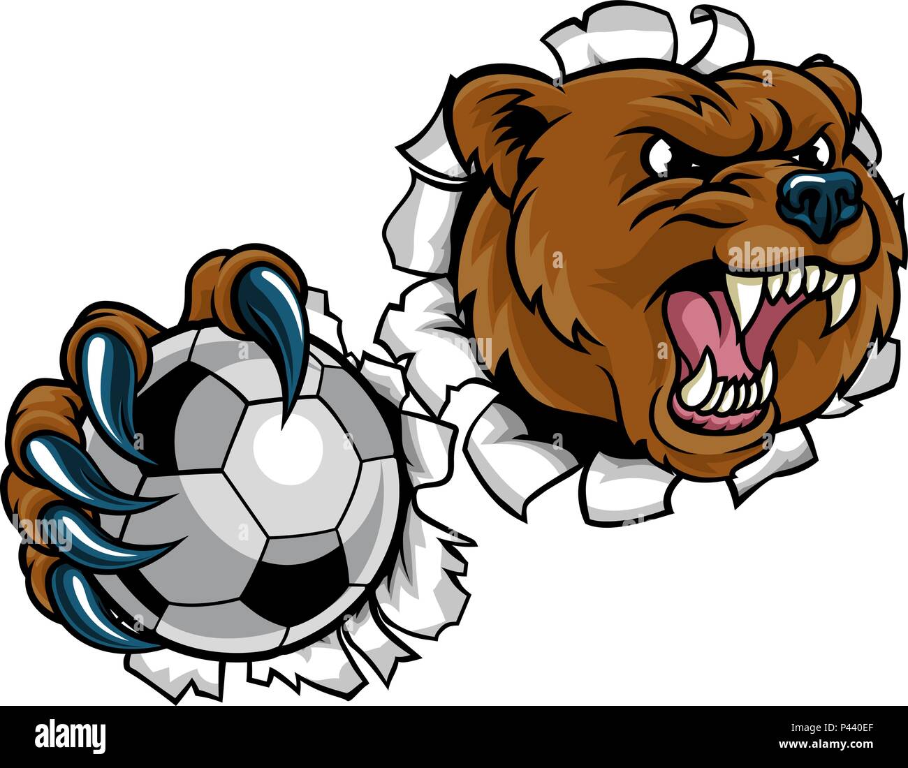 Bear tenendo palla calcio sfondo di rottura Illustrazione Vettoriale