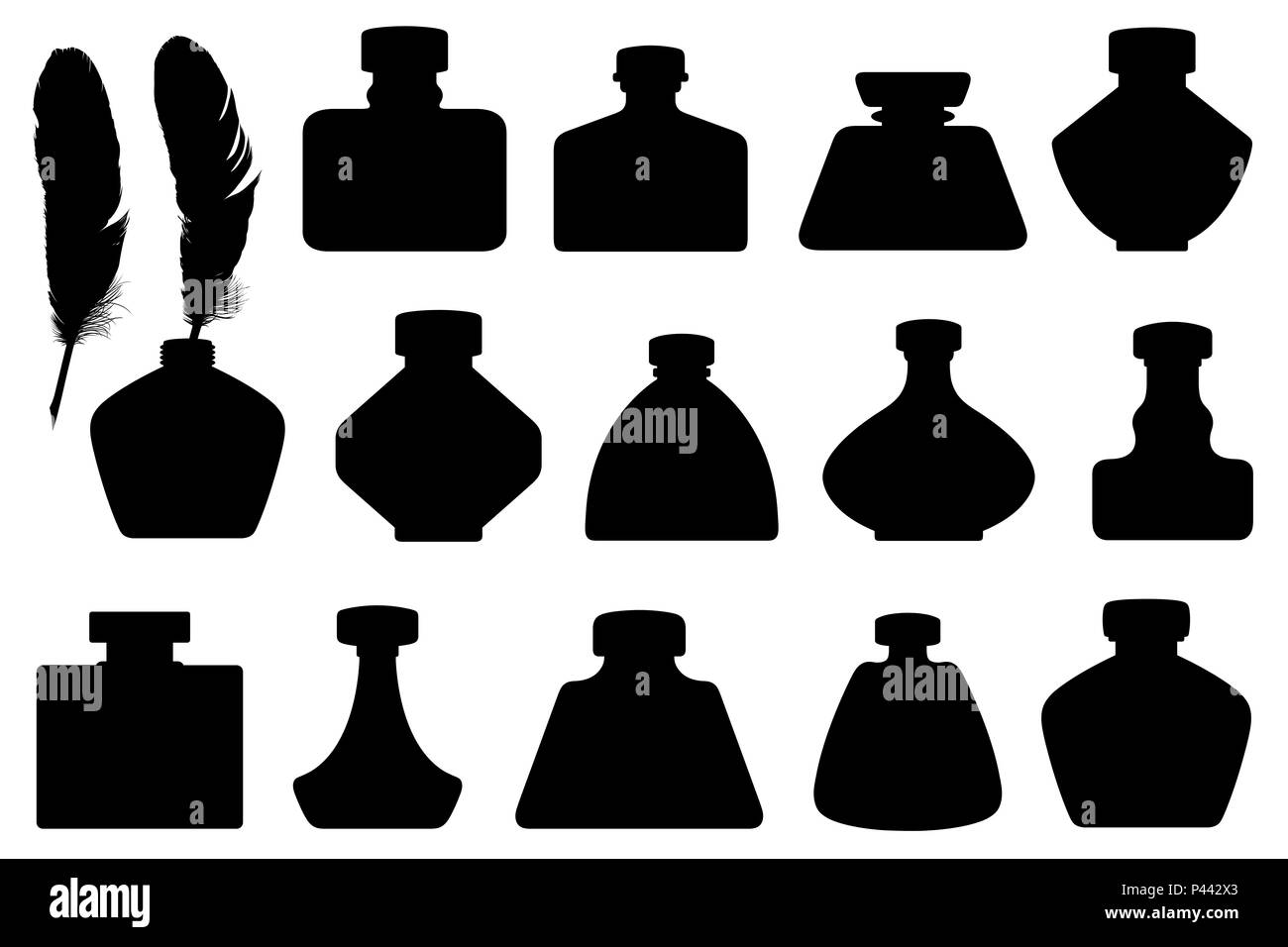 Insieme di diversi inkwells isolato su bianco Foto Stock