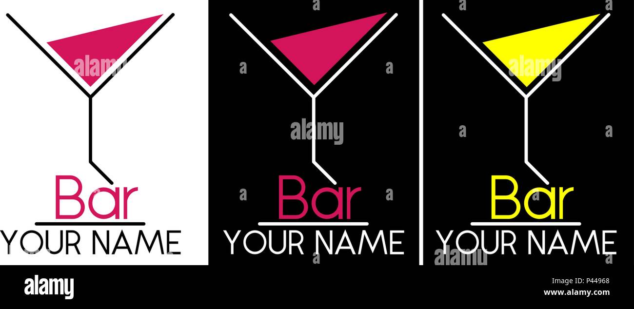 Bicchiere da cocktail con una iscrizione bar logo minimalista Illustrazione Vettoriale