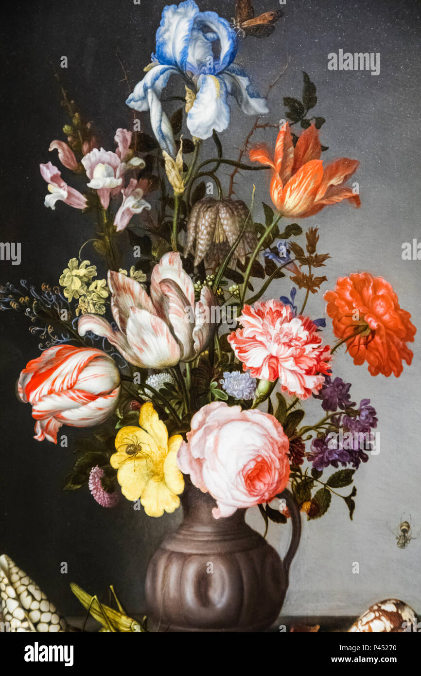 La pittura di fiori in vaso di vetro da Balthasar van der Ast datata 1630 Foto Stock