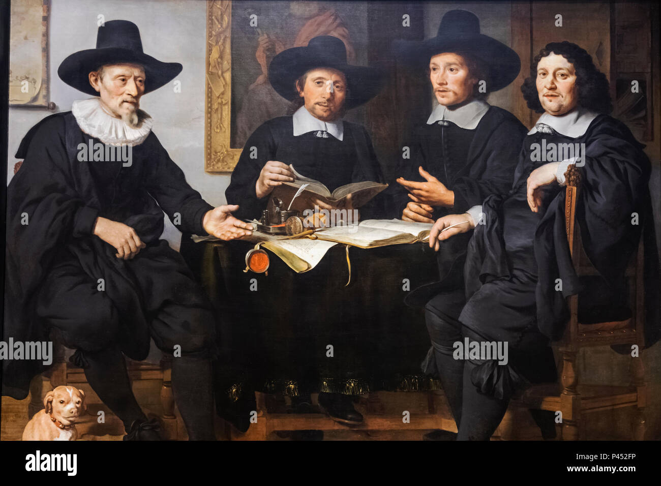La pittura di quattro funzionari di Amsterdam Coopers' E VINO-rackers' Guild da Gerbrand van den Eeckhout datata 1657 Foto Stock