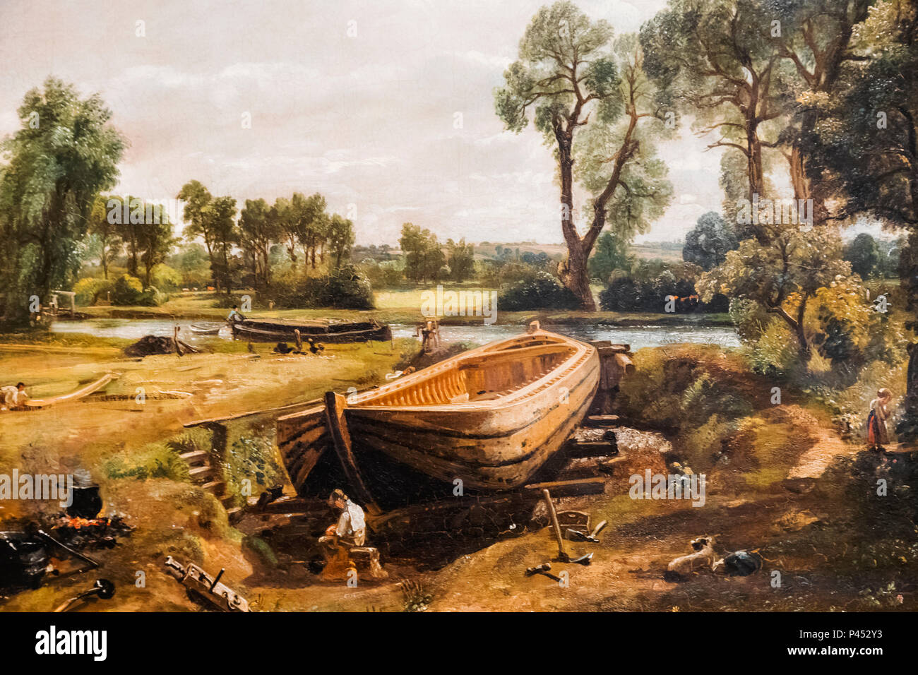 La pittura di Boat Building vicino Flatford Mill da John Constable Foto Stock