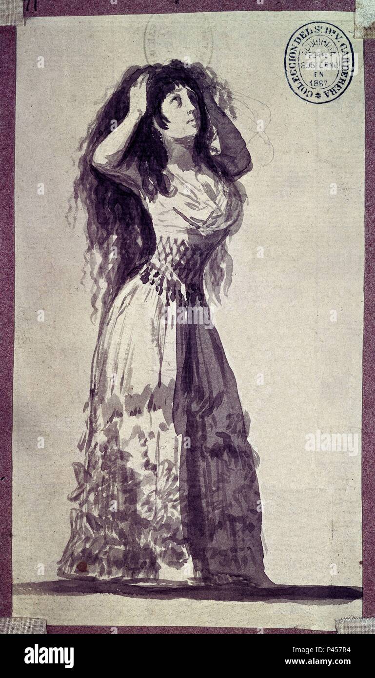 La Duchessa di Alba disponendo i suoi capelli - 1796/97 - 17x10 cm - inchiostro su carta. Autore: Francisco de Goya (1746-1828). Posizione: Biblioteca Nacional-COLECCION, MADRID, Spagna. Noto anche come: LA DUQUESA DE ALBA PEINANDOSE. Foto Stock