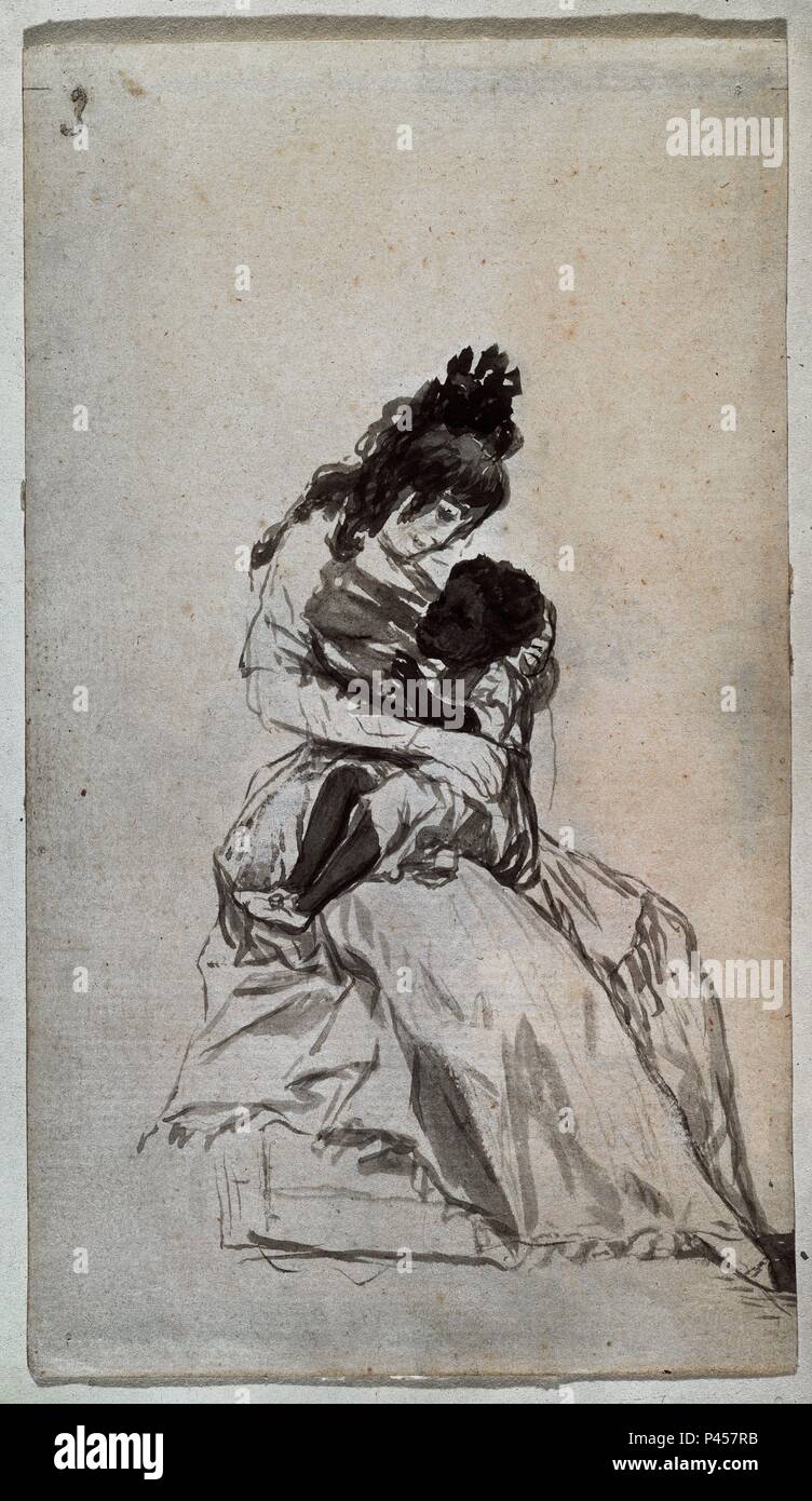 LA DUQUESA DE ALBA CON MARIA DE LA LUZ - 1796-1797 - AGUADA DE TINTA in Cina. Autore: Francisco de Goya (1746-1828). Posizione: Il MUSEO DEL PRADO-DIBUJOS, MADRID, Spagna. Foto Stock