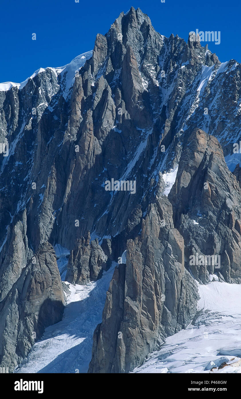 Il grande sud volto di Mont Blanc du Tacul nelle Alpi francesi, Chamonix Foto Stock