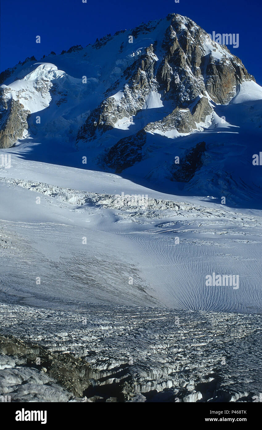 L'Aiguille de Chardonnet e il Ghiacciaio Le Tour nelle Alpi francesi, Chamonix, Francia Foto Stock