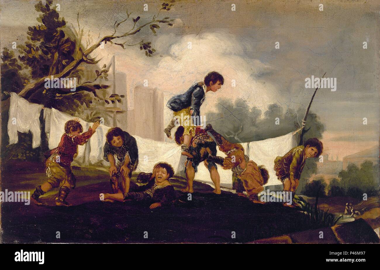 JUEGO DE NIÑOS: EL PASO O EL MARRO 1780 O/l, 30.9 x 43.9- DONACION DE IGNACIO TARAZONA EN 1926, NºINV.579. Autore: Francisco de Goya (1746-1828). Posizione: Academia de San Carlos, VALENCIA, Spagna. Foto Stock