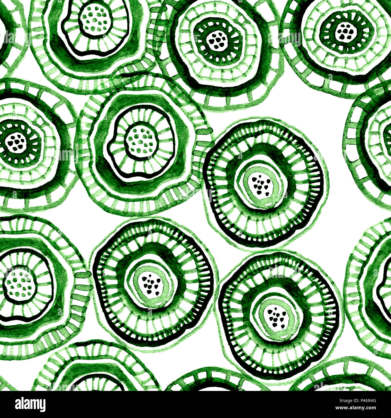 Seamless disegno ad acquerello con verde fiori aborigene Foto Stock