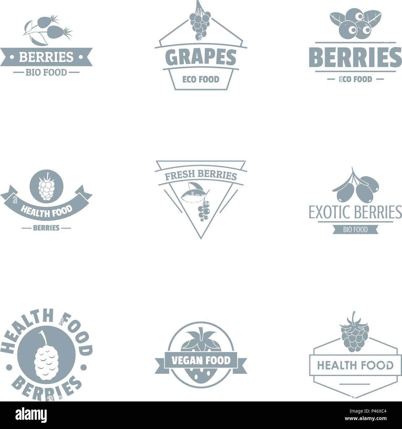 Il logo di uva set, stile semplice Illustrazione Vettoriale