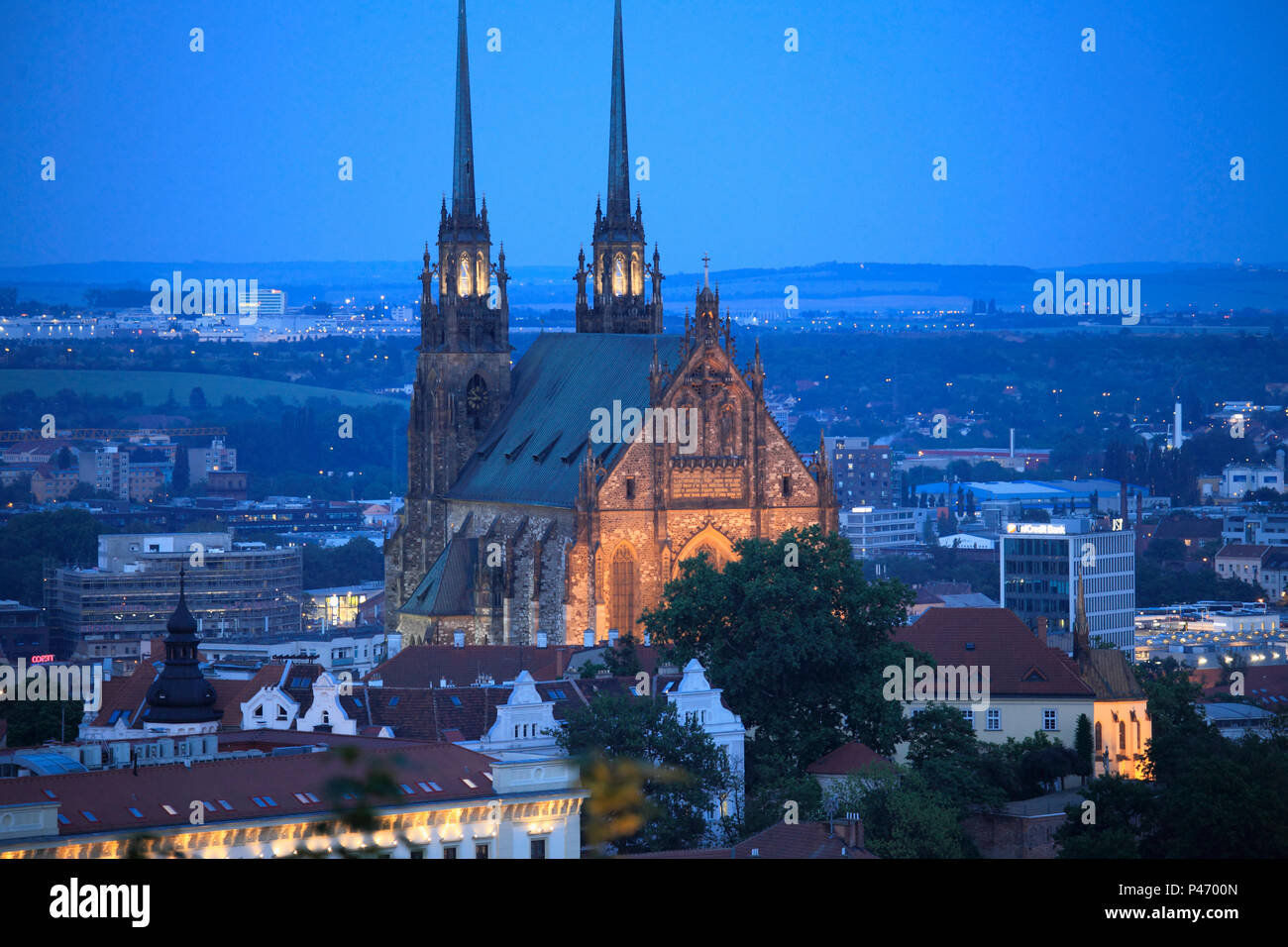 Repubblica Ceca, Brno, skyline, vista generale, San Pietro e la Cattedrale di St Paul, Foto Stock