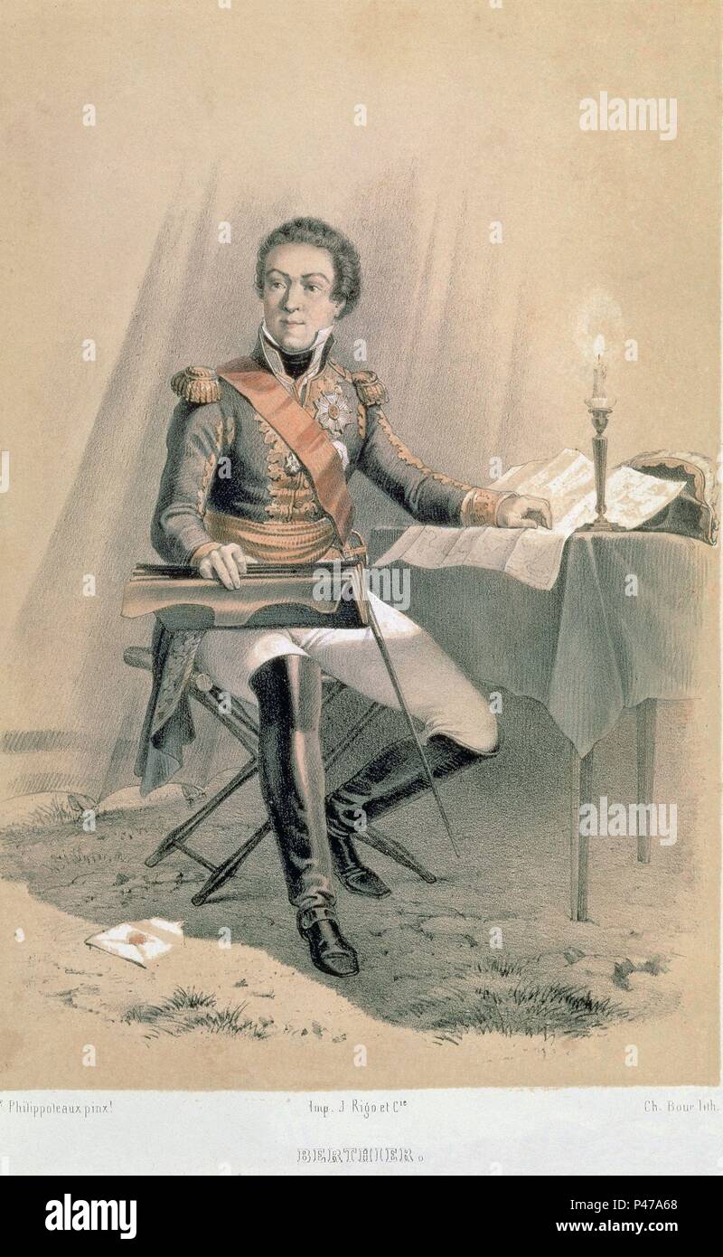 Il generale LUIS ALEJANDRO BERTHIER 1753-1815 - JEFE DE ESTADO MAYOR DE Napoleone. Autore: Henri Félix Emmanuel Philippoteaux (1815-1884). Foto Stock