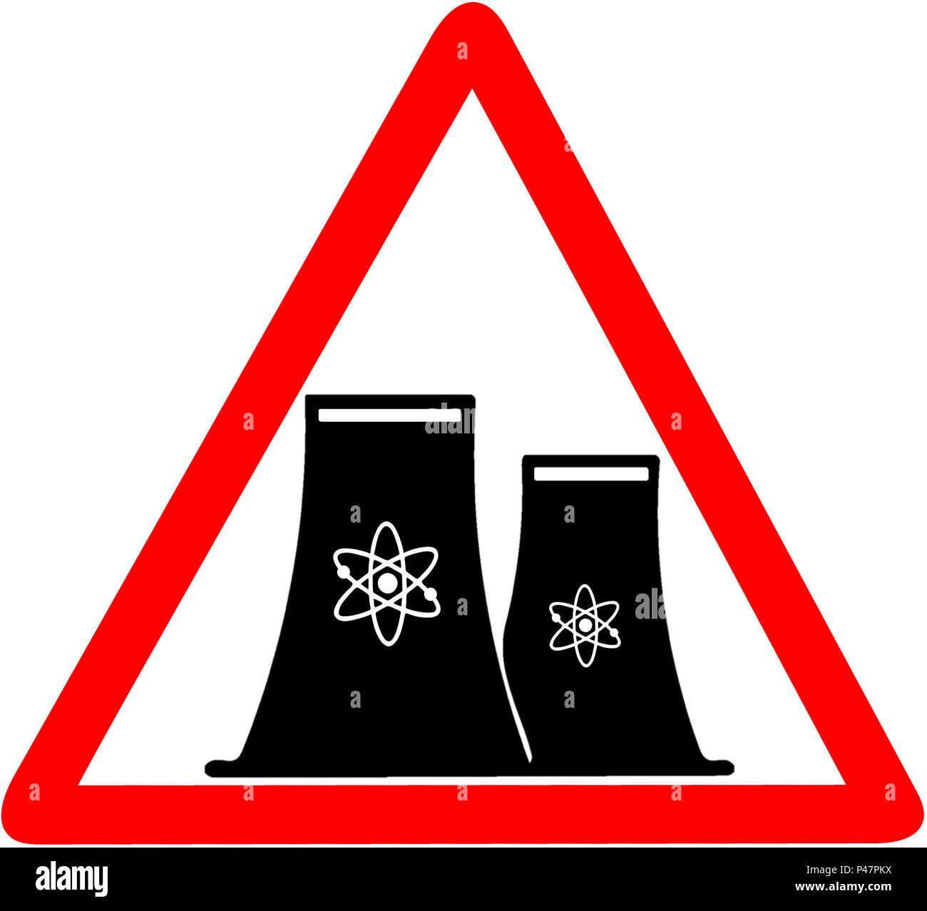 Energia nucleare avviso generatore triangolare di cartello stradale attenzione illustrazione su sfondo bianco. Foto Stock