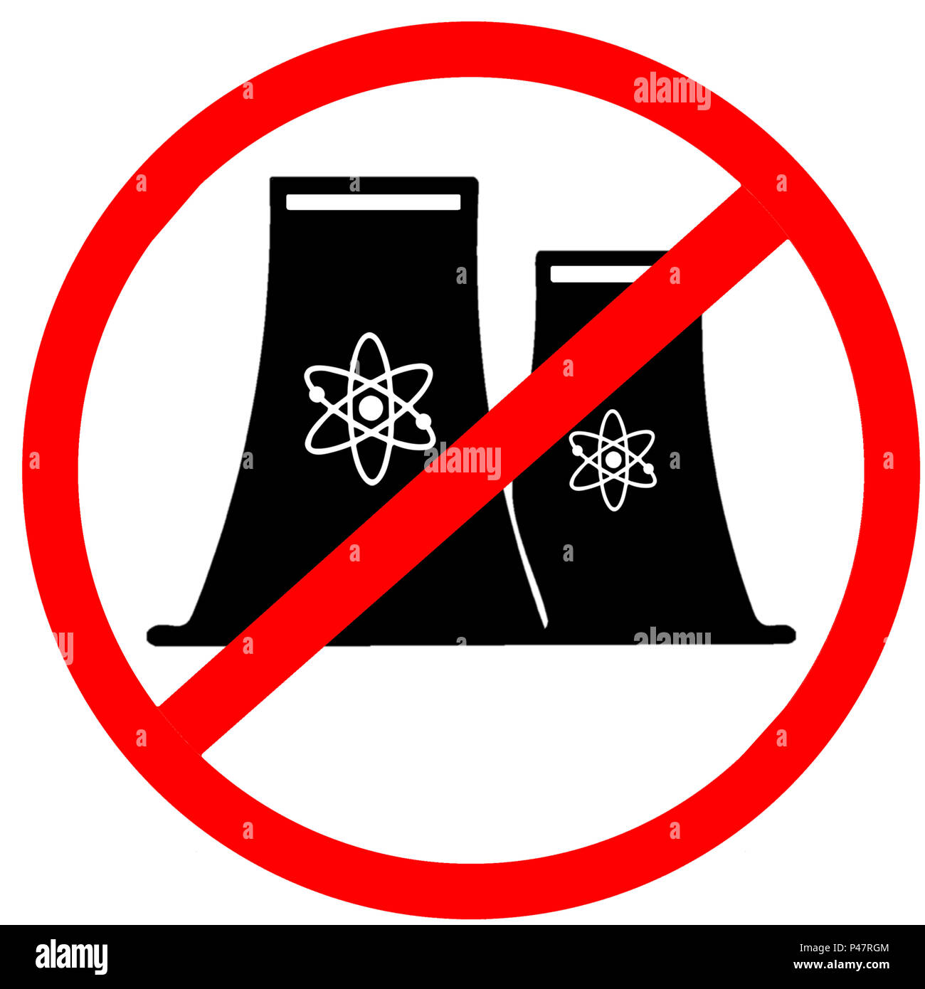Energia nucleare avviso generatore divieto di circolare su strada illustrazione di segno su sfondo bianco. Foto Stock