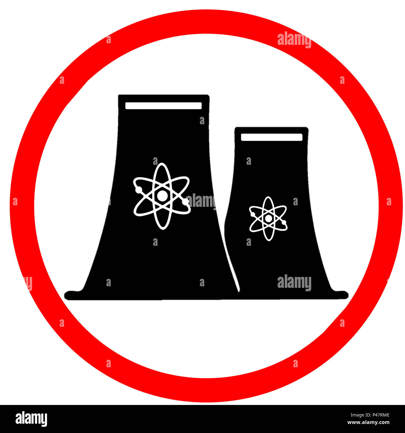 Energia nucleare avviso generatore divieto di circolare su strada illustrazione di segno su sfondo bianco. Foto Stock