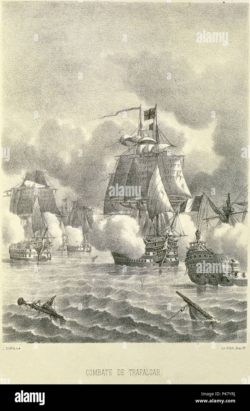 H. Espana. La Battaglia di Trafalgar. 1805. Madrid, Biblioteca Nazionale. Posizione: Biblioteca Nacional-COLECCION, MADRID, Spagna. Foto Stock