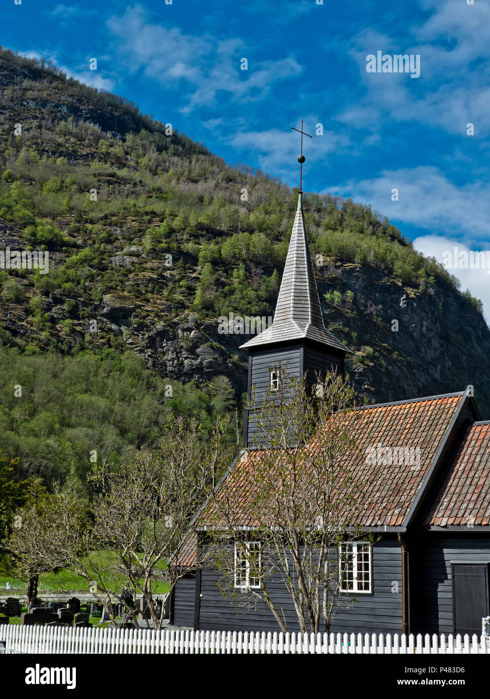 Tipiche Case norvegesi in Norvegia fjord area, Foto Stock