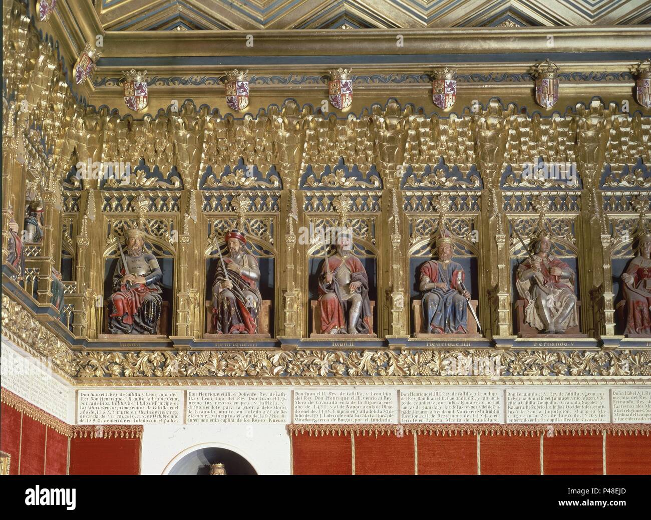 SALA DE LOS REYES - JUAN MI ENRIQUE III JUAN II ENRIQUE IV FERNANDO V. Posizione: ALCAZAR-interno di Segovia, in Spagna. Foto Stock