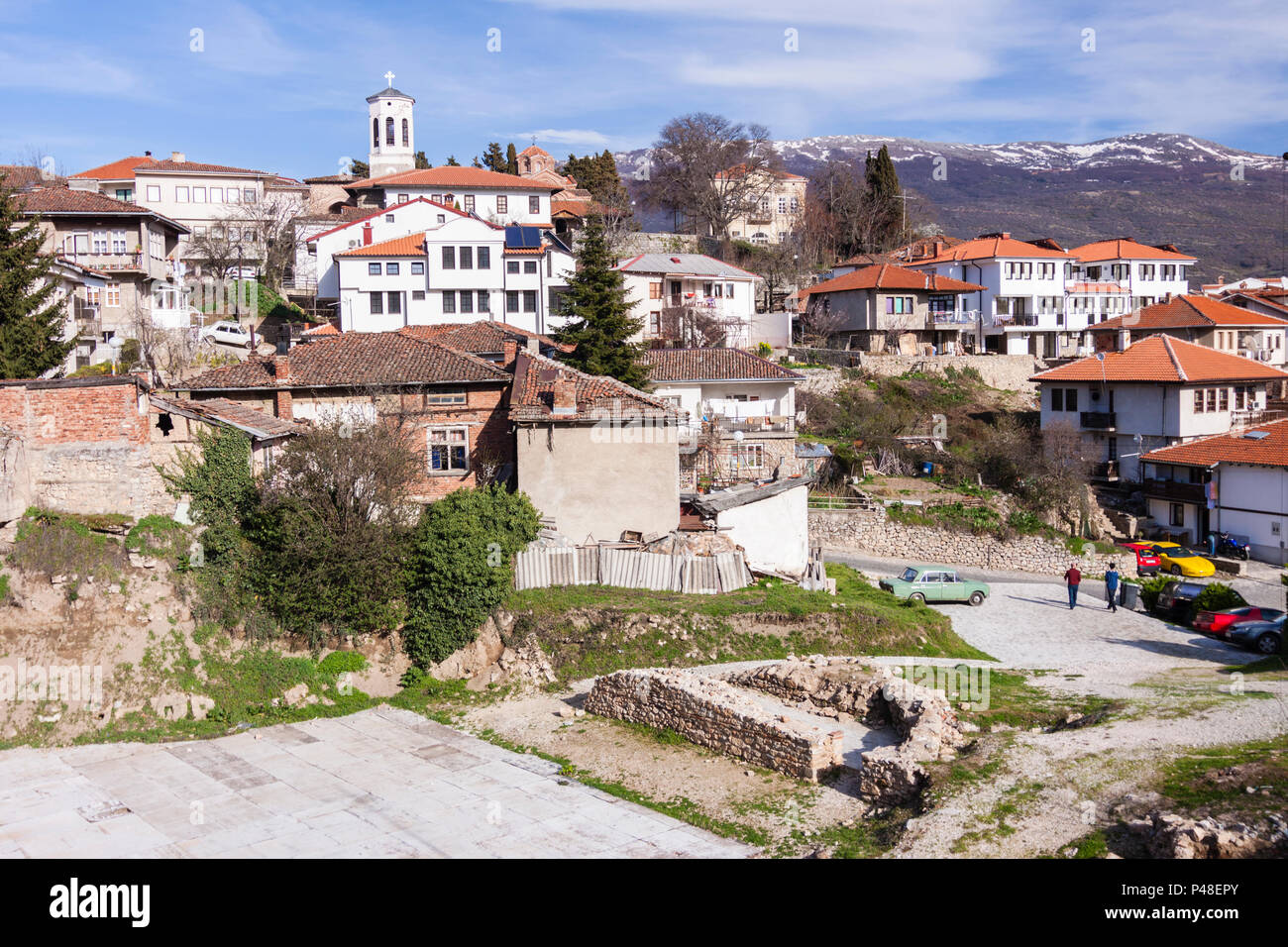 Ohrid, Repubblica di Macedonia : Panoramica dell'Unesco di cui la città vecchia di Ohrid. Foto Stock