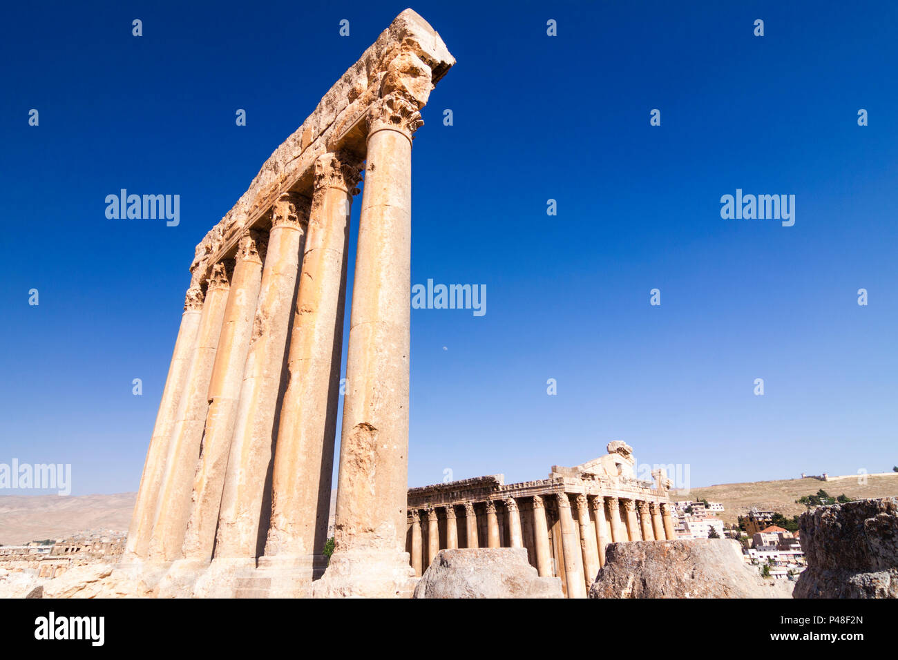 Baalbek, Libano : UNESCO - Sito Patrimonio dell'umanità di le rovine dei templi di Giove e di Bacco (150 D.C. al 250 D.C.) a Baalbek Heliopolis romano. Foto Stock