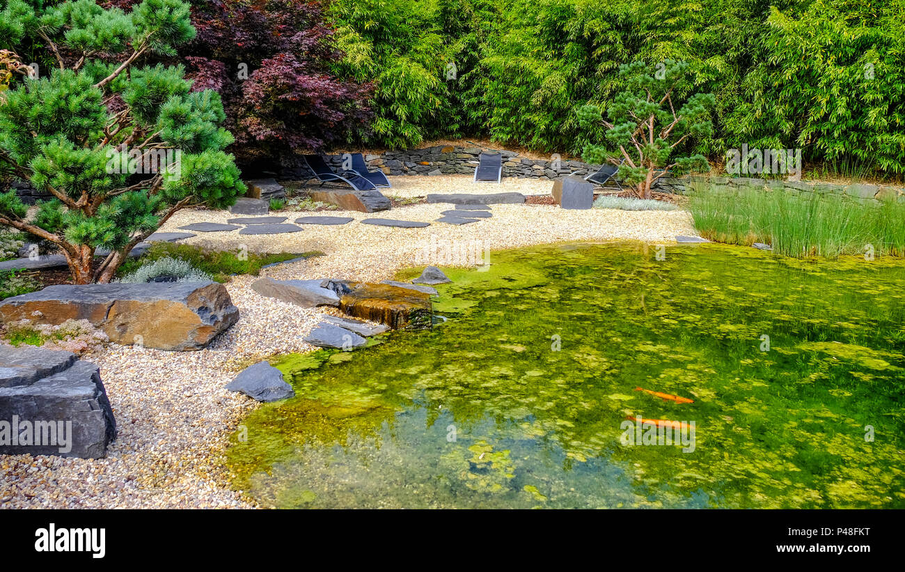 Parco termale di Bad Pyrmont durante l estate e soleggiato Foto Stock