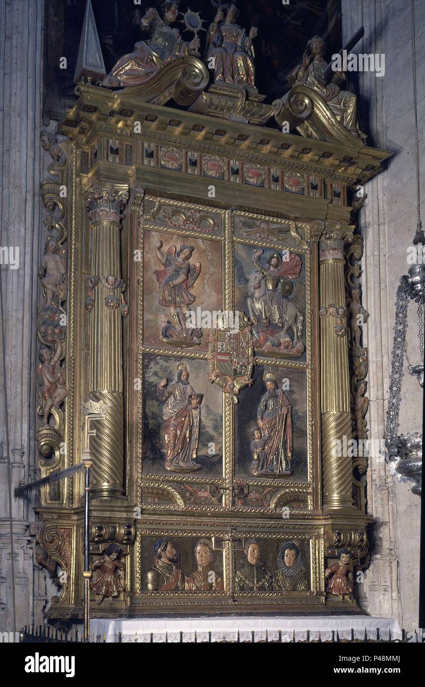 RETABLO RELICARIO - SIGLO XVII. Autore: Alonso de Mena (1587-1646). Posizione: CATEDRAL-capilla real-interno, Granada, Spagna. Foto Stock