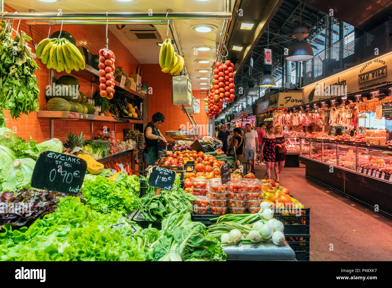 La Boqueria mercato alimentare, Barcellona, in Catalogna, Spagna Foto Stock