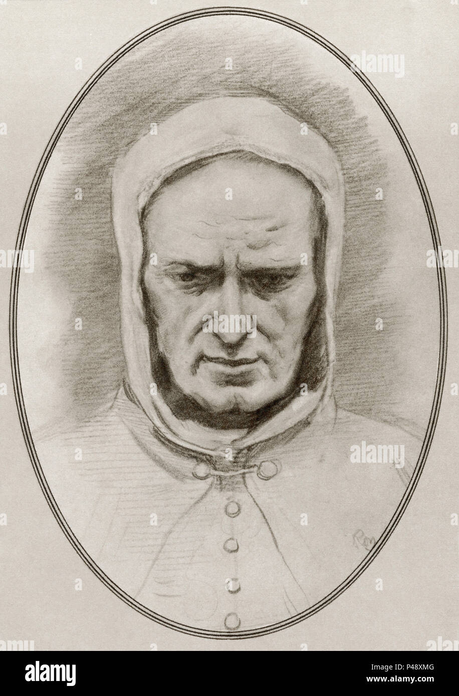 Giotto di Bondone, c. 1267 - 1337, aka Giotto e Giottus. Pittore italiano e architetto. Illustrazione da Gordon Ross, artista americano e illustrator (1873-1946), dal vivere le biografie di grandi pittori. Foto Stock