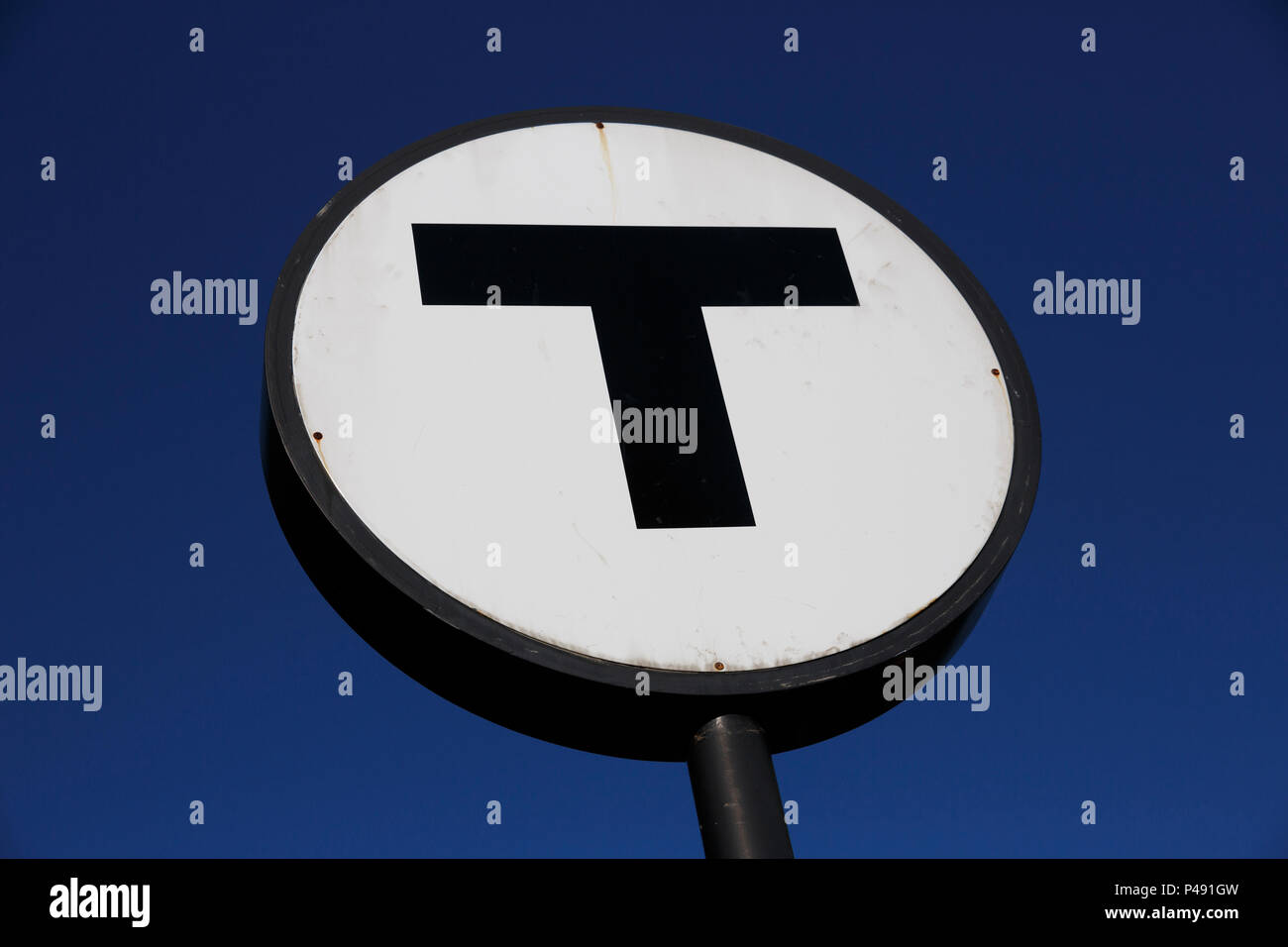 Logo T per il Boston Massachusetts sistema di transito Foto Stock