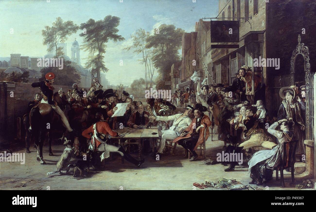 LOS INVALIDOS DE CHELSEA LEYENDO LA GACETA DE LA BATALLA DE WATERLOO - 1822. Autore: David Wilkie (1785-1841). Posizione: MUSEO WELLINGTON / ASPLEY House, Londra, Inghilterra. Foto Stock