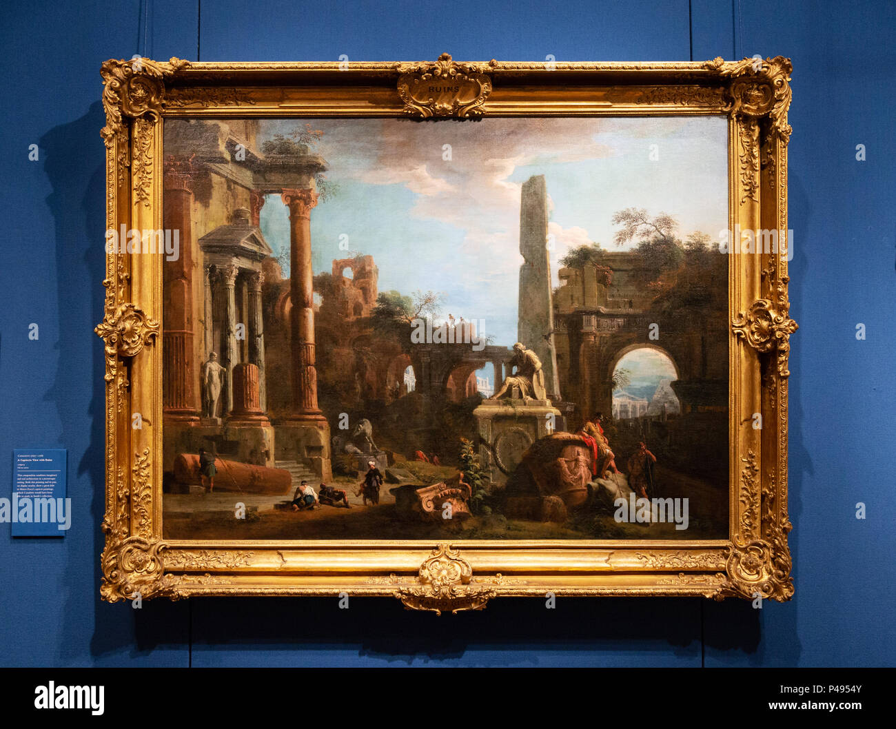 Marco Ricci pittura ad olio 1729; Capriccio con rovine romane; dipinto dall'artista italiano Marco Ricci Foto Stock