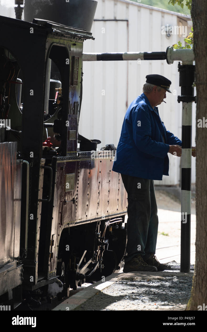 I volontari che operano presso la ferrovia a scartamento ridotto in Rille Foto Stock