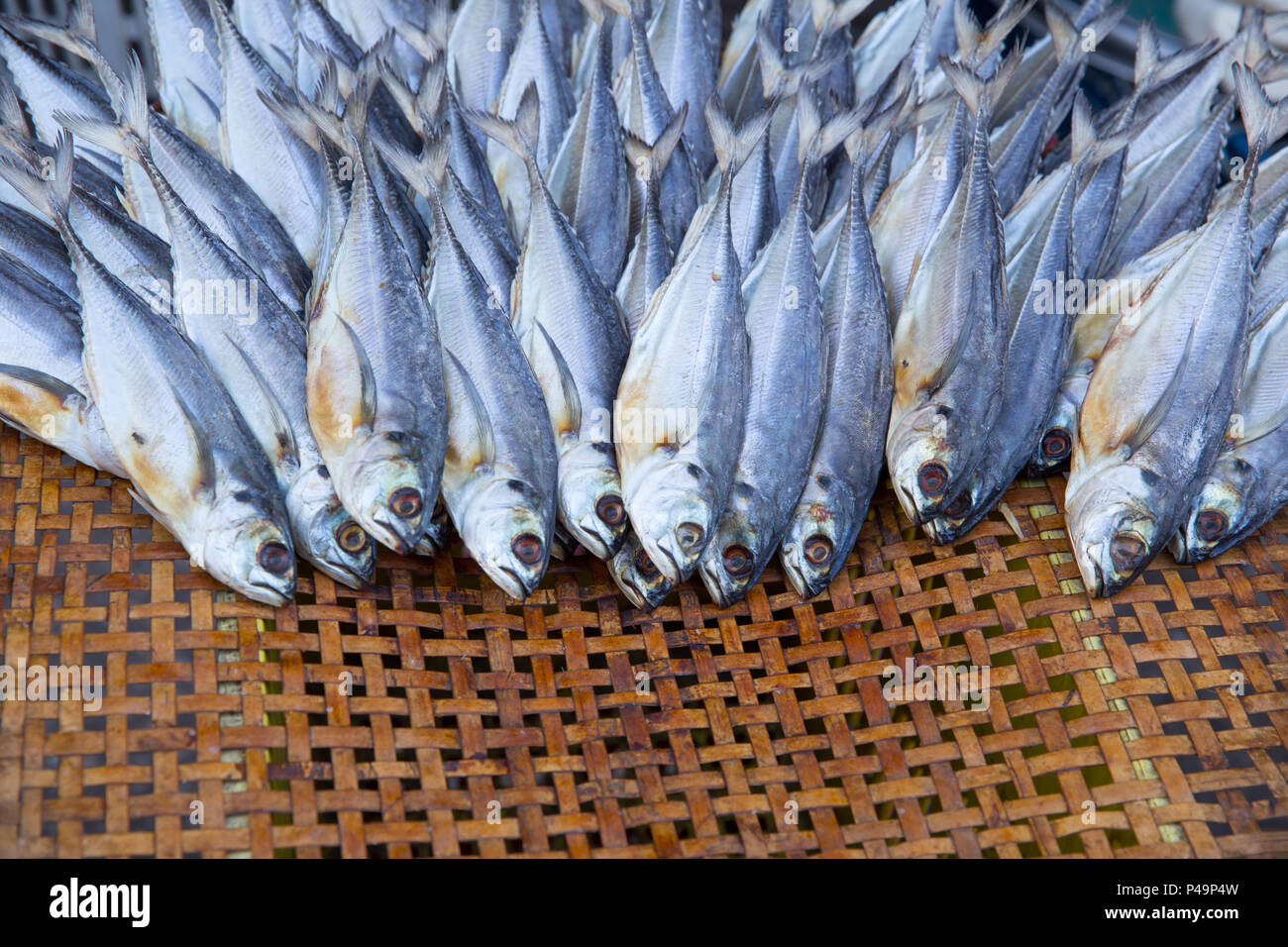 Pesce essiccato. pesce secco per la conservazione di alimenti. Foto Stock