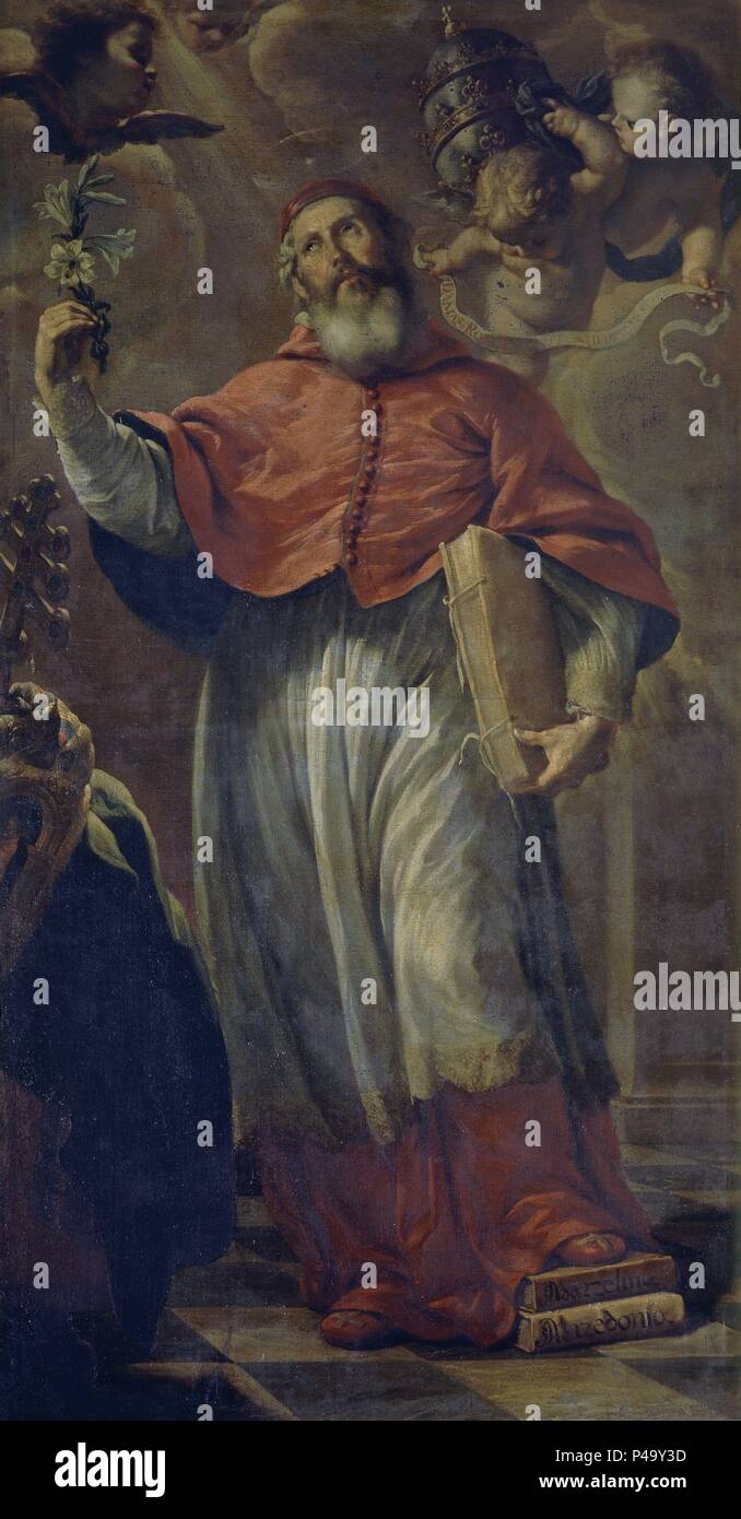 SAN Damaso I (304-384) - siglo XVII - BARROCO ESPAÑOL. Autore: Juan Carreño de Miranda (1614-1685). Posizione: AYUNTAMIENTO-ANTIGUO, MADRID, Spagna. Foto Stock