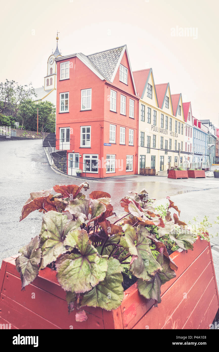 Tipiche case nel centro della città di Torshavn, Streymoy isola, isole Faerøer Foto Stock