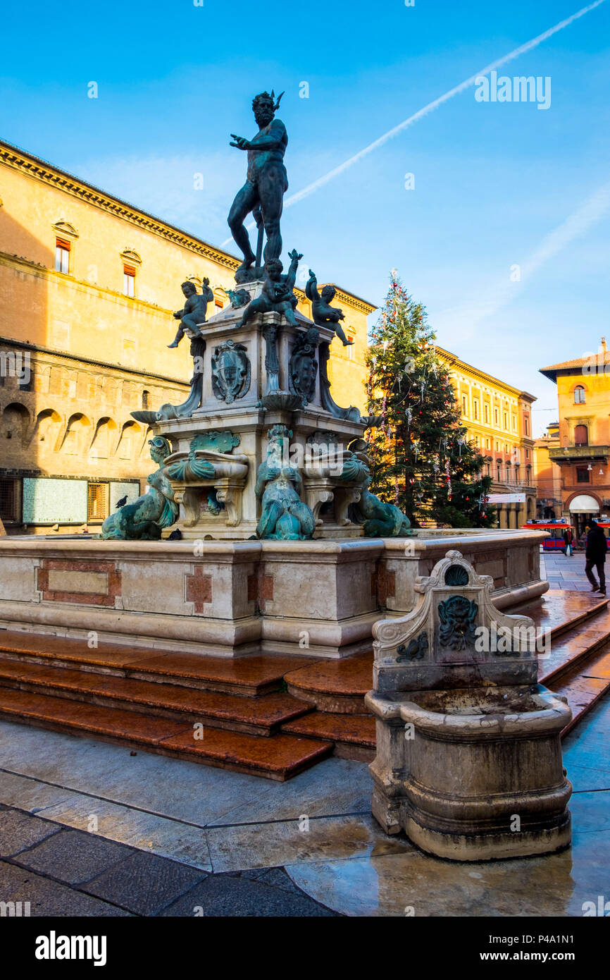 Fontana di Nettuno a Bologna, Emilia Romagna, Italia, Europa, Europeo, Europa occidentale, Europa meridionale Foto Stock