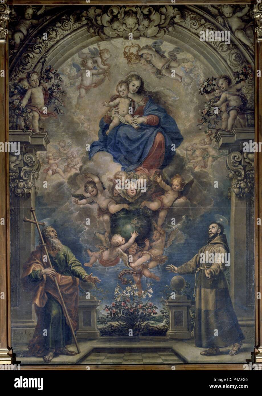 NUESTRA SEÑORA DE LOS ANGELES - PINTURA DEL RETABLO MAYOR - 1650. Autore: Francisco Rizi (1614-1685). Posizione: CONVENTO DE LOS CAPUCHINOS DE EL PARDO, MADRID, Spagna. Foto Stock