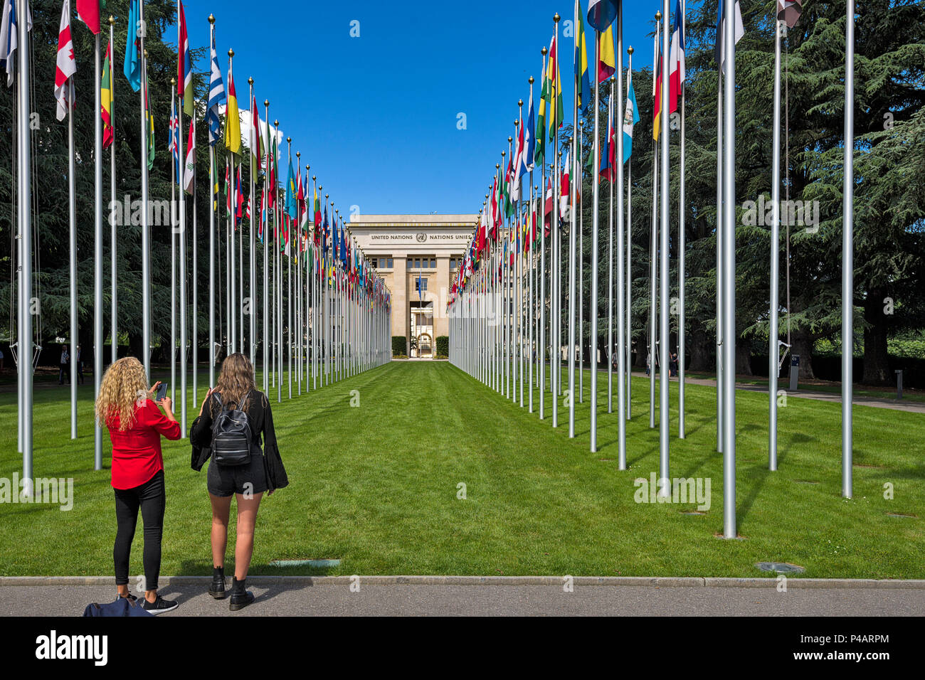 Ginevra, Svizzera - Il Palazzo delle Nazioni, sede delle Nazioni Unite a Ginevra Foto Stock