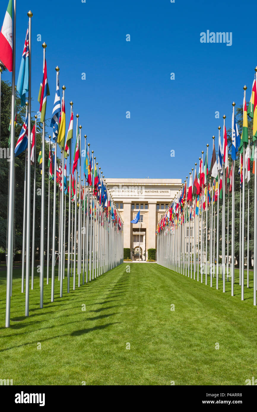 Ginevra, Svizzera - Il Palazzo delle Nazioni, sede delle Nazioni Unite a Ginevra Foto Stock