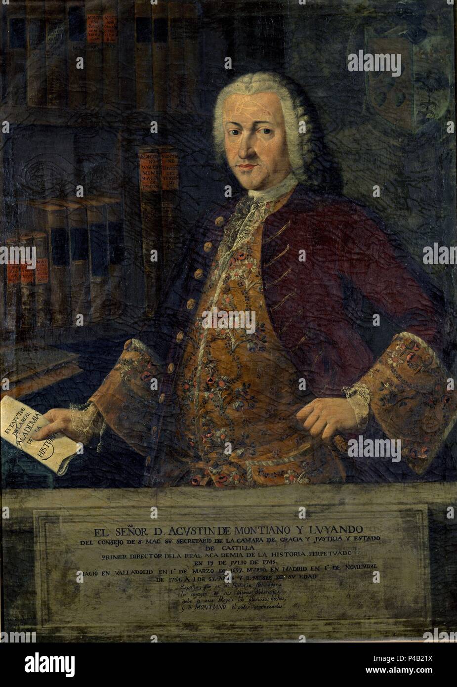 AGUSTIN MONTIANO Y LUYANDO 1697/1764- direttore di PRIMER DE LA academia de la Historia. Autore: Gines Andrés de Aguirre (1727-1800). Posizione: ACADEMIA DE SAN FERNANDO-PINTURA, MADRID, Spagna. Foto Stock