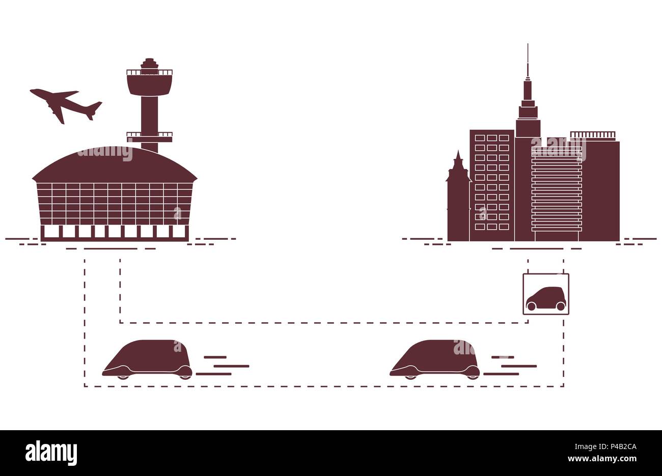 Alta velocità di trasporto di passeggeri dalla città all'aeroporto. Il progresso tecnico e scientifico. La nuova tecnologia. Illustrazione Vettoriale