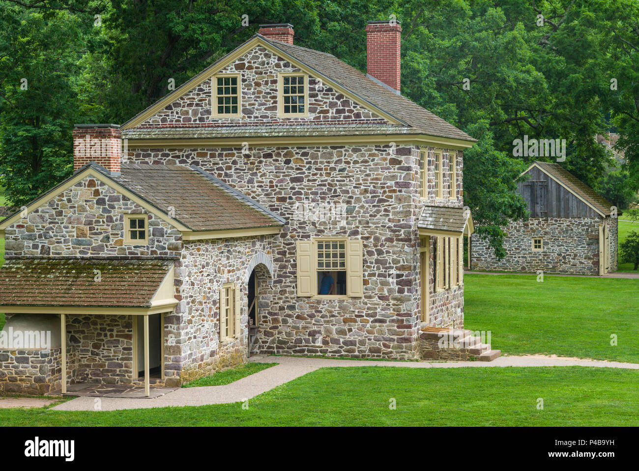 Stati Uniti d'America, Pennsylvania, King of Prussia, Valley Forge National Historical Park, campo di battaglia della guerra rivoluzionaria americana, General George Washington presso la sede centrale Foto Stock