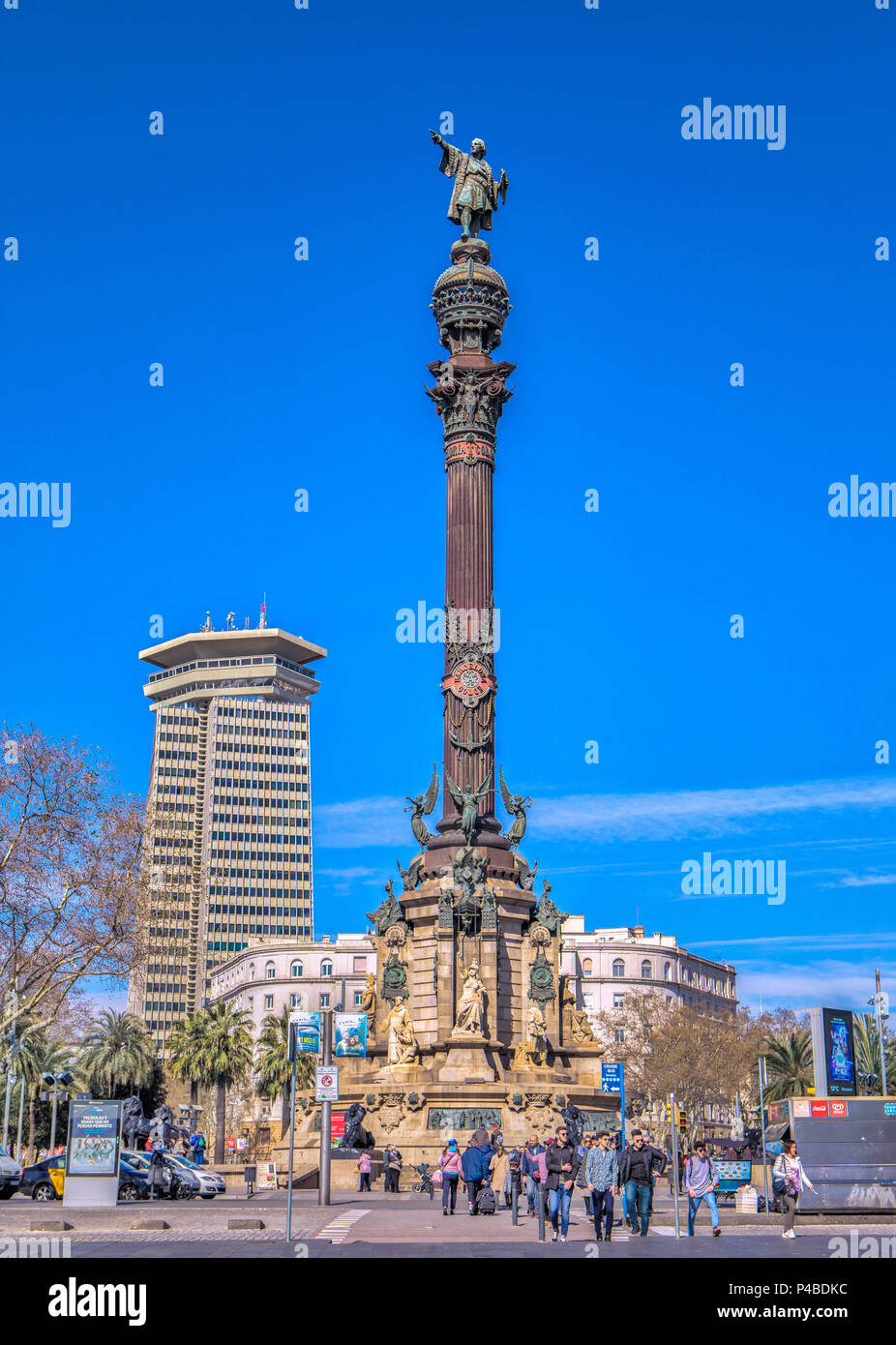 Spagna, Barcelona City, Cristobal Colombus monumento Foto Stock