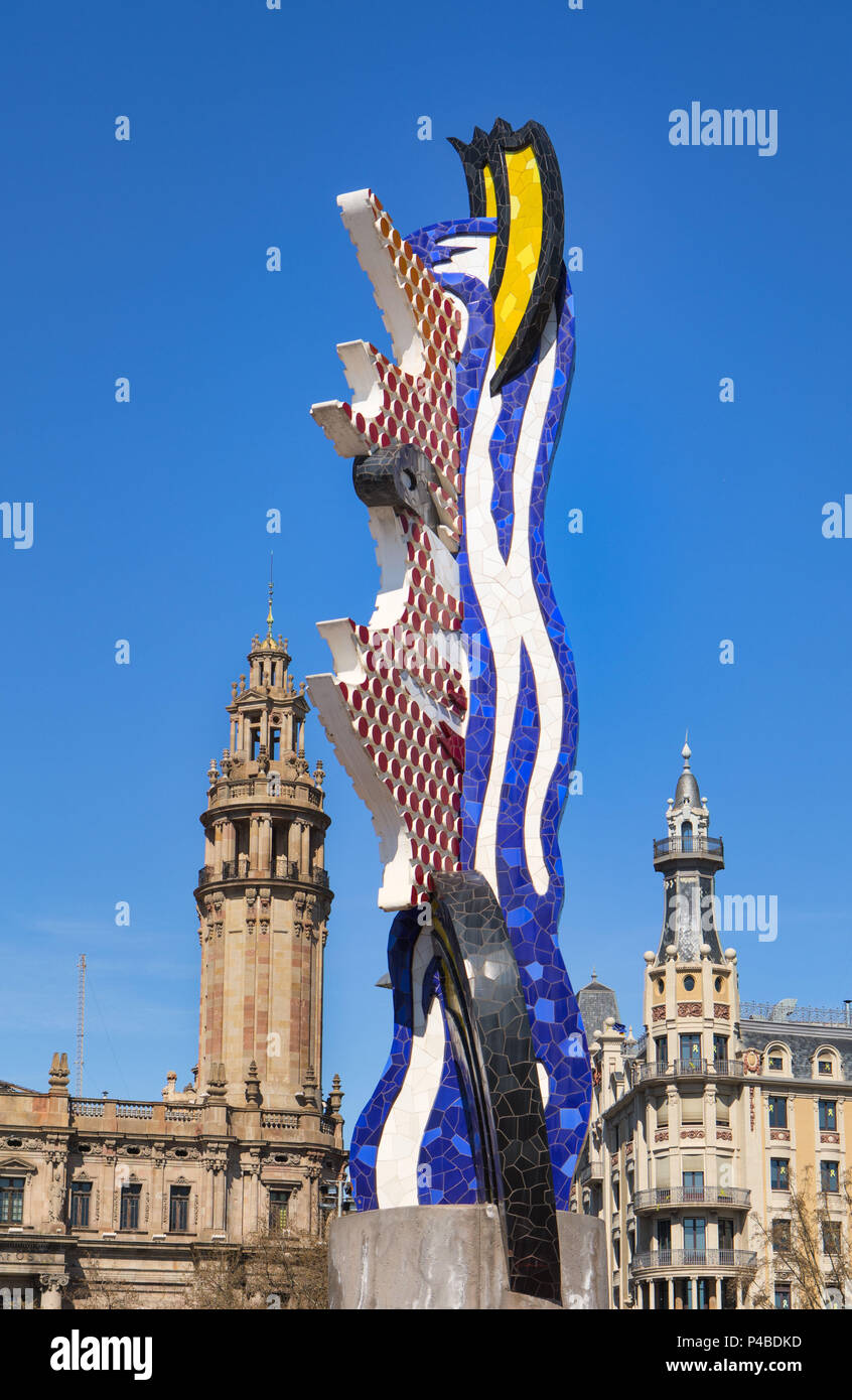 Spagna, Barcellona, Barcellona Sculptue testa di Roy Lichtenstein Foto Stock