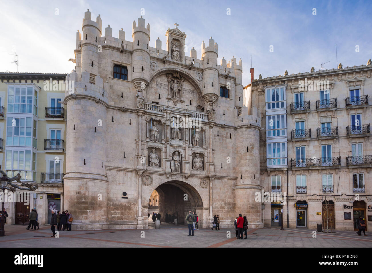 Spagna, città di Burgos, Burgos city gate di Santa Maria Foto Stock