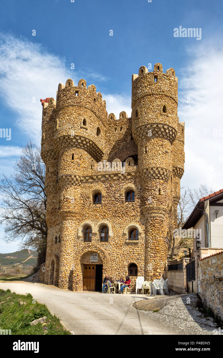 Spagna, provincia di Burgos, Cebolleros Città, Las Cuevas Castle Foto Stock