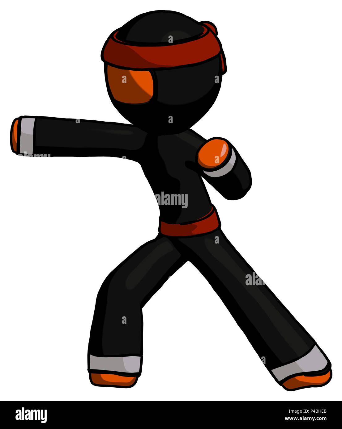 Orange guerriero ninja uomo arti marziali punzone a sinistra. Foto Stock