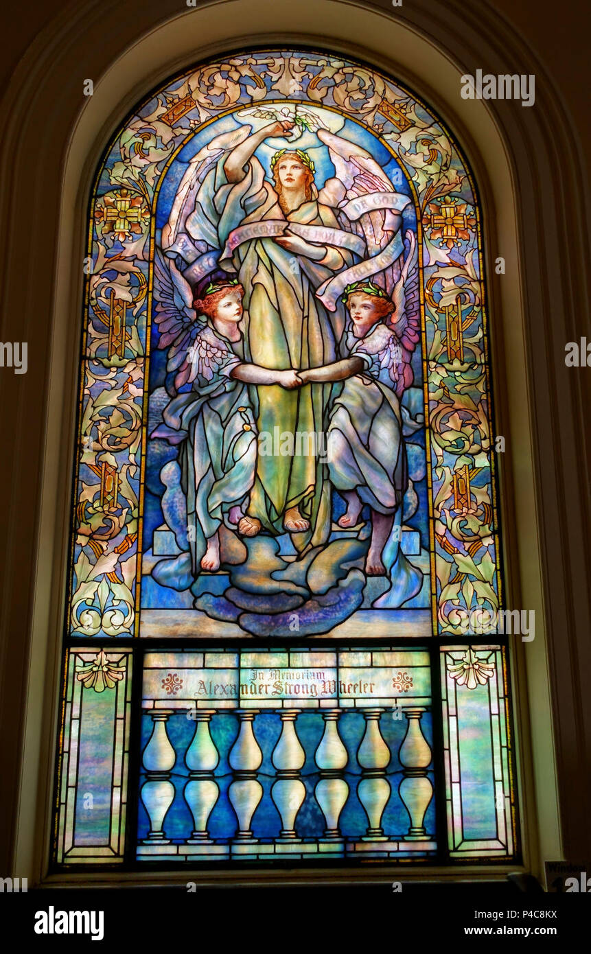 14 Beati gli operatori di pace, Wheeler Memorial finestra, novembre 1907, Tiffany Studios - Arlington Street Chiesa - Boston, Massachusetts - DSC07024. Foto Stock
