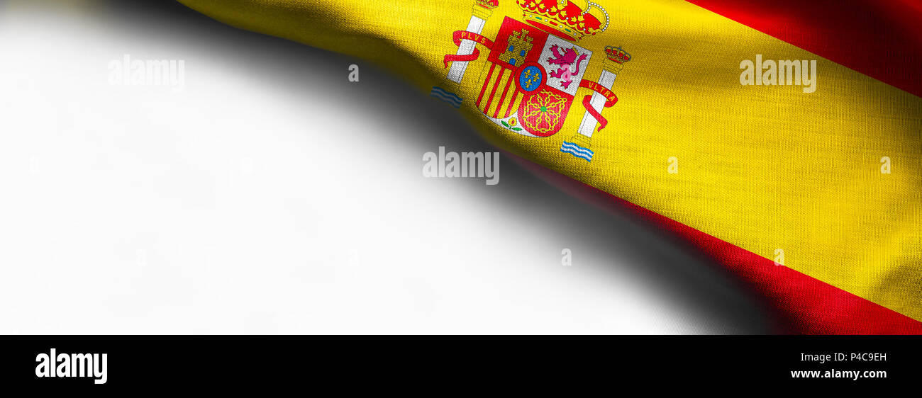 Bandiera curvo della Spagna con il bianco dello spazio libero Foto Stock
